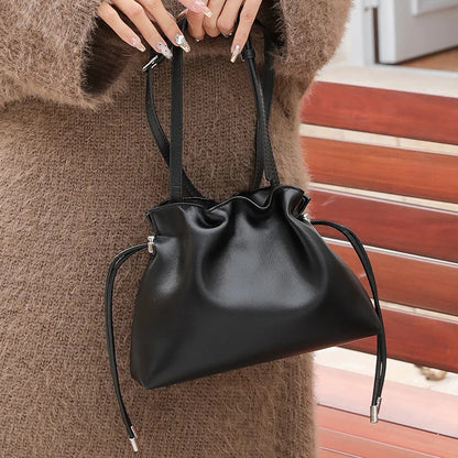 Pleated Genuine Leather Cloud Bag