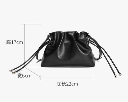 Pleated Genuine Leather Cloud Bag