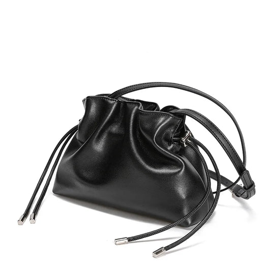 Pleated Genuine Leather Cloud Bag