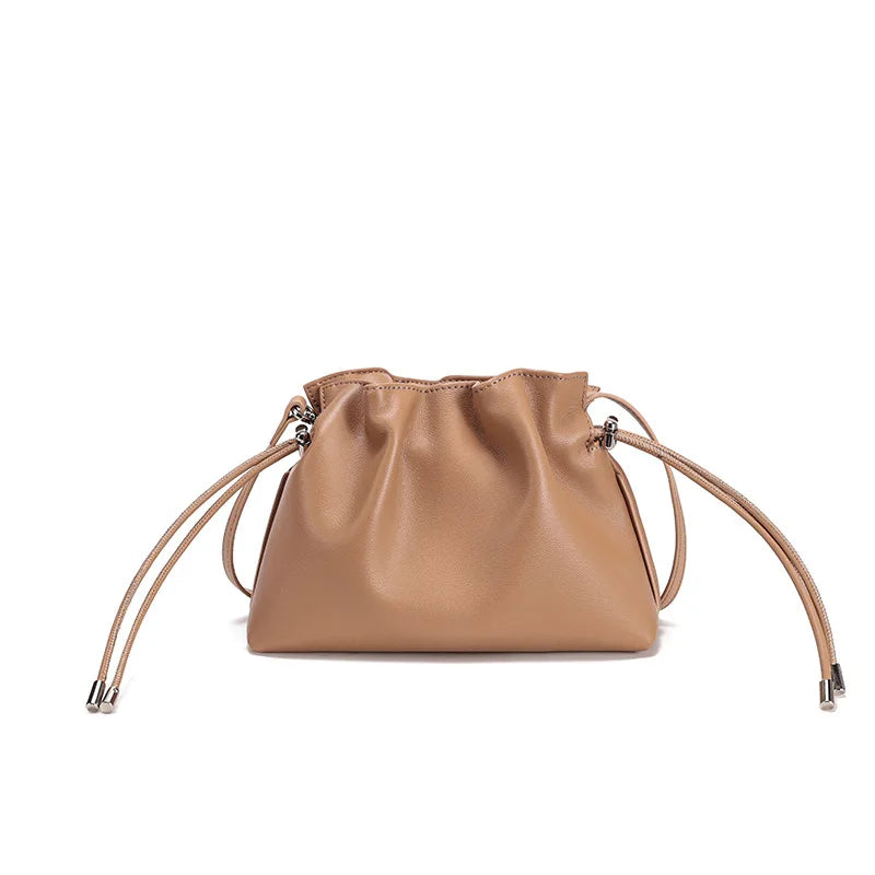 Pleated Genuine Leather Cloud Bag