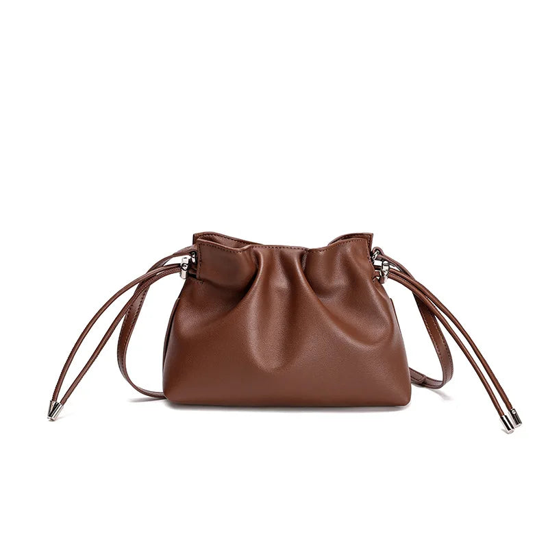 Pleated Genuine Leather Cloud Bag