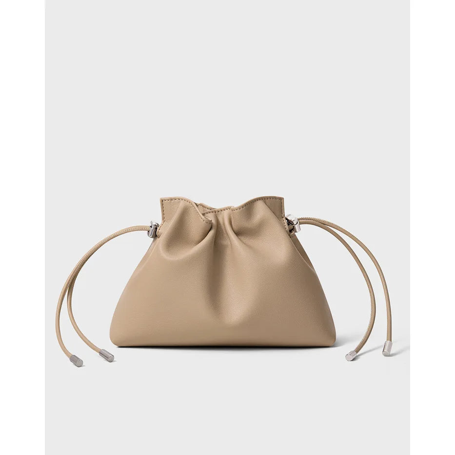 Pleated Genuine Leather Cloud Bag